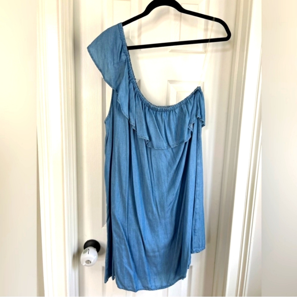 One Shoulder Chambray Dress